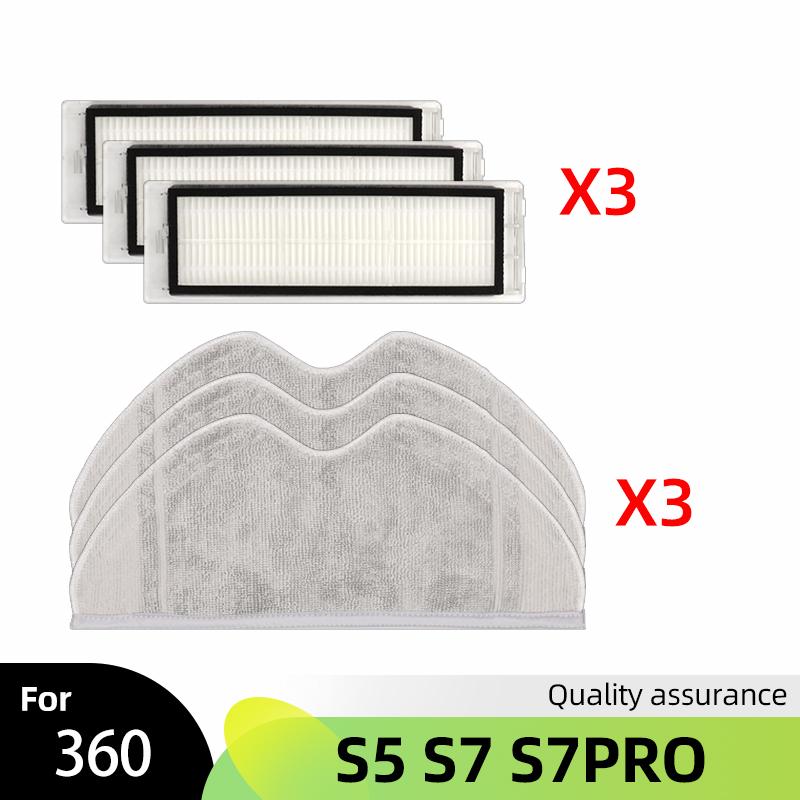 Spare Main Side Brush Mop Cloth Wipe Hepa Water Filter for Qihoo 360 S5 / S7 Pro Robot Vacuum Cleaner Cleaning Accessories