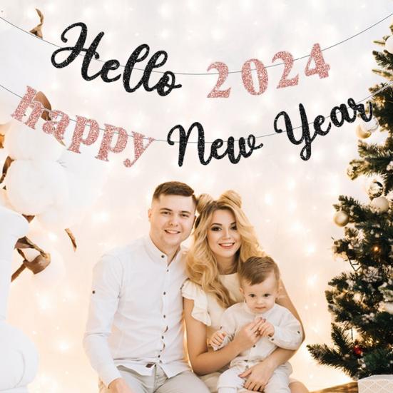 Баннер-флаг с буквами счастливого года, блестящий, легко повесить, создает атмосферу, яркие украшения для вечеринки, баннер-флаг