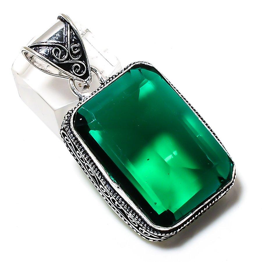 Chrome Diopside Gemstone Handmade 925 Sterling Silver Jewelry Pendant 1.85" K8k28
