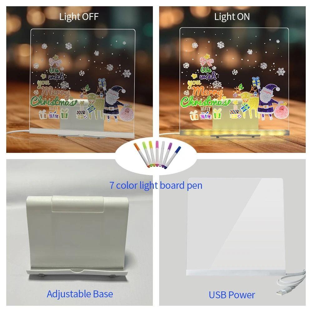 Colorful 7 Pens LED Note Board with Night Light Adjustable Stand Desktop Illuminated Wordpad Art