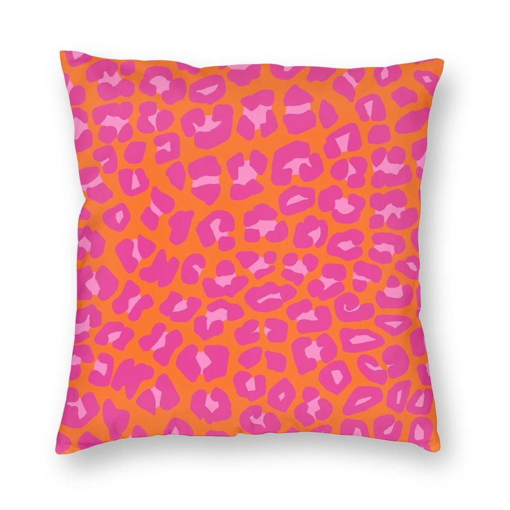 Orange Pink Leopard Spots Square Pillowcase Polyester Linen Velvet Printed Zip Decorative Pillow Case Room Cushion Cover x