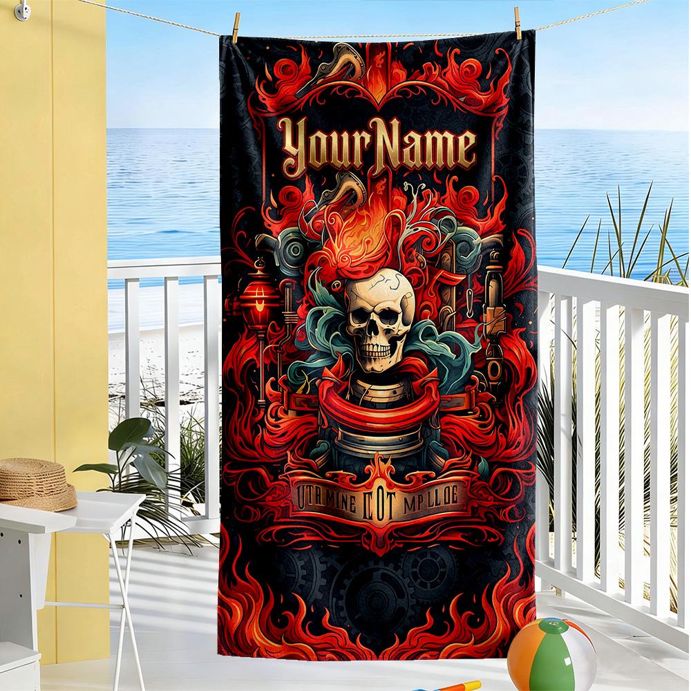 Tattoo Style Personalized Text Beach Towel Super Soft & Absorbent Ideal for Travel Outdoor Swim Pool Yoga Surf Camping Hiking Gym Gift Holiday