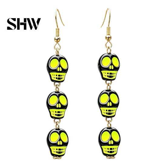 Retro Statement Earrings 1 Pair Acrylic Halloween for Women, Triple Skulls Drop Dangle Cool Alloy Ear Hooks Earrings, Gothic Jewelry Gifts Holiday