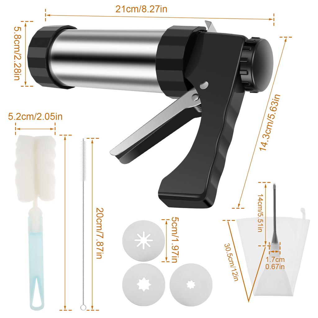 Cookie Press Gun Kit Stainless Steel Manual Churros Maker Machine DIY Pastry Syringe Extruder Nozzles Piping Cream Biscuit Maker