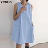 VONDA Женское повседневное мини-платье-майка без рукавов с круглым вырезом и оборками, с карманами