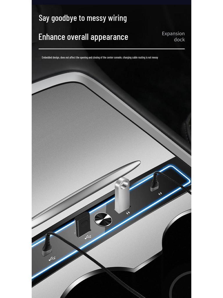 USB-хаб для Tesla Model 3/Y: Многопортовая док-станция с быстрой зарядкой PD для центральной консоли