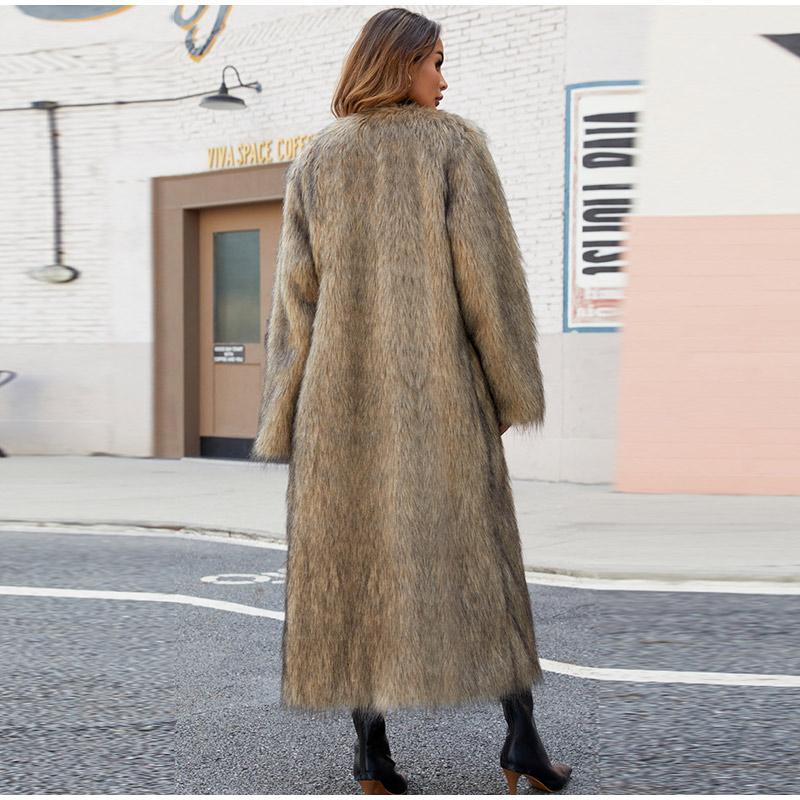 Женские шубы из искусственного меха с длинным рукавом, с открытым швом, длинные куртки с V-образным вырезом, плотное пальто, элегантная женская верхняя одежда на осень и зиму