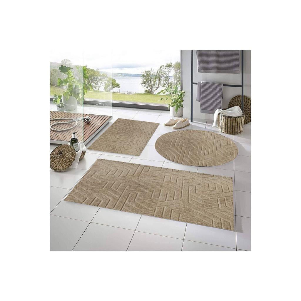 Коврик для ванной Lux Armoni Embos, набор для унитаза, 3 предмета, 50x90--50x60--50x50 (круглый)