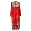 Women Plus Size V Neck Print  Long Sleeve Boho Dress Party Maxi Dress