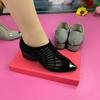 Hollowed Out Mesh Yarn High Heeled Sandals Water Diamond Breathable Low Heel Pointed Head New Fashion Summer