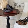 XSHX Niche Leopard Print | Girls Autumn Mary Jane Korean Wide Spread Toe Velcro Retro Chic Small Ladyshoes