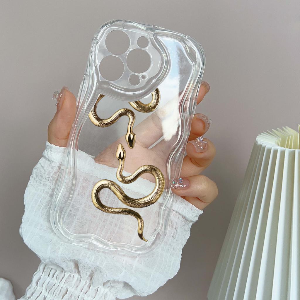 N71 Black Gold Snake Soft Wavy Phone Cases for iPhone 14 Pro Max 13 Mini 15 Plus XR 7 8 6 XS Max 12 11 Protective Bumper Cover