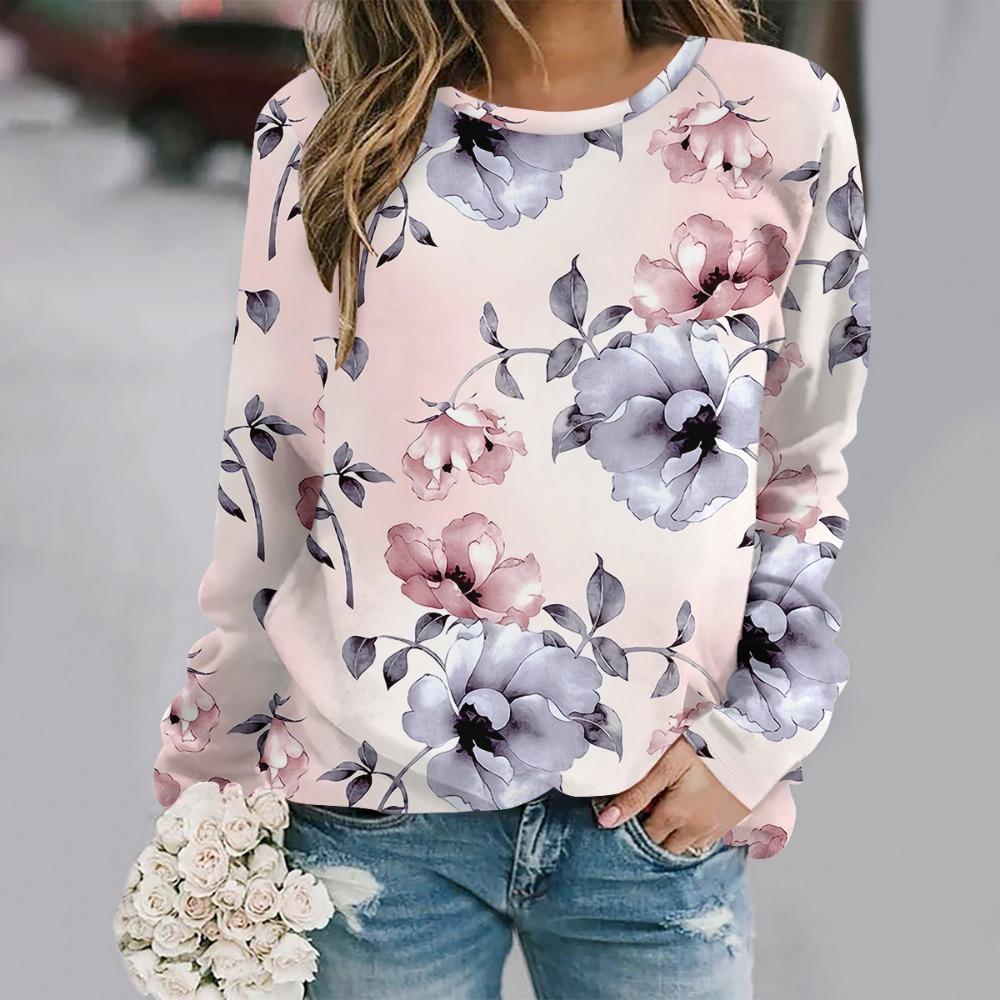 2025 Осень и зима новая мода круглый вырез длинный рукав с принтом элегантный повседневный свободный худи