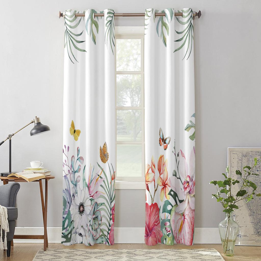 Тропические растения Цветы Бабочки Шторы для спальни Гостиная Оконные шторы Украшение жалюзи Кухня Домашний декор Шторы