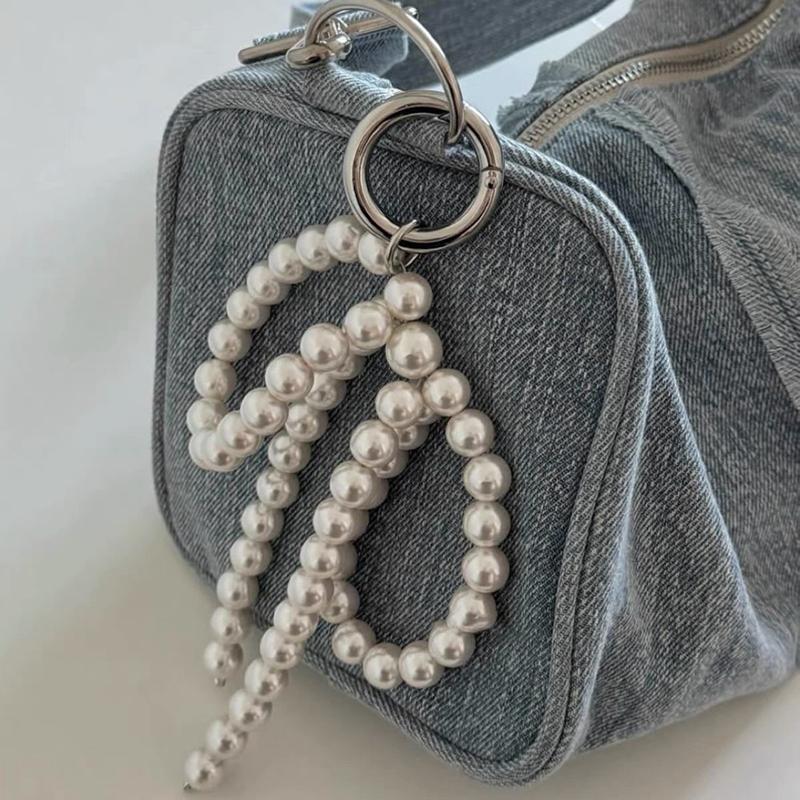 Брелок для ключей Ins Style Bowknot Pearls Metal Love Phone Подвеска для наушников Чехол для сумки Декор Брелок для ключей от автомобиля