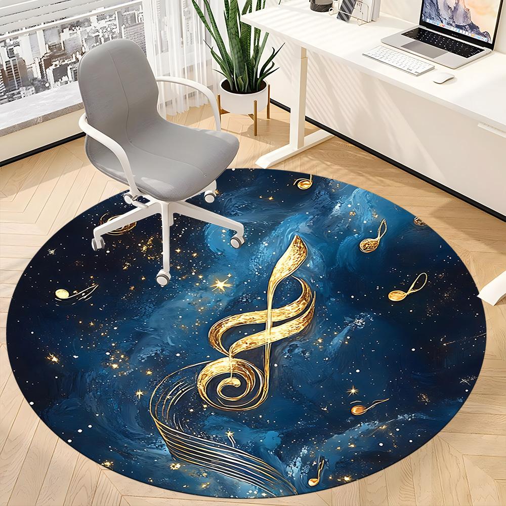 1PC Music Notes Office Round Area Rug, Mat Suitable For Office, Under Office Chairs Bedroom Living Room Home Decor, Room Deco