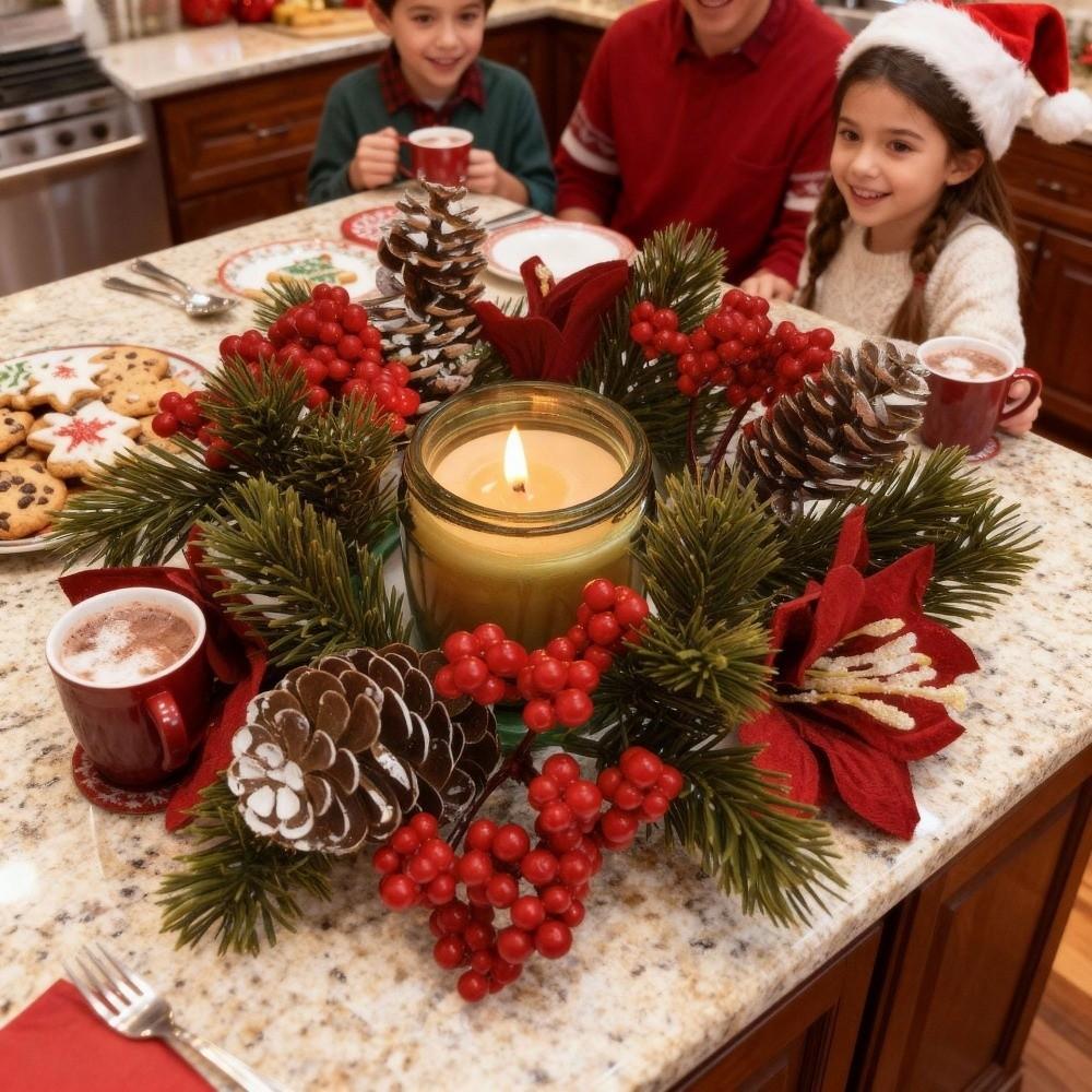 Flower Christmas Wreath Candlestick Red Berry Wreath Candle Holder Christmas