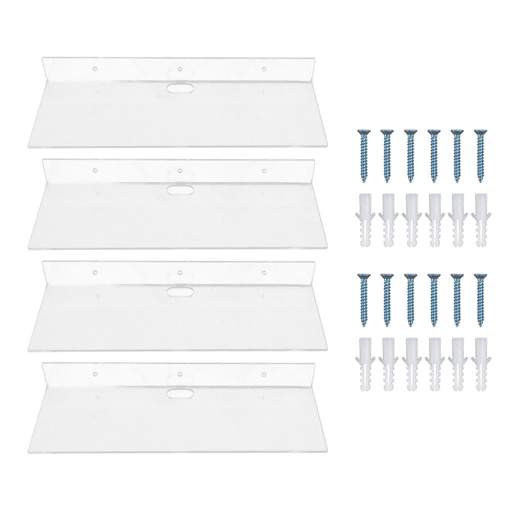 4 Pack Clear Acrylic Floating Shelves Wall Mounted Shelf for Anime Ornament Cosmetics Bathroom Livin