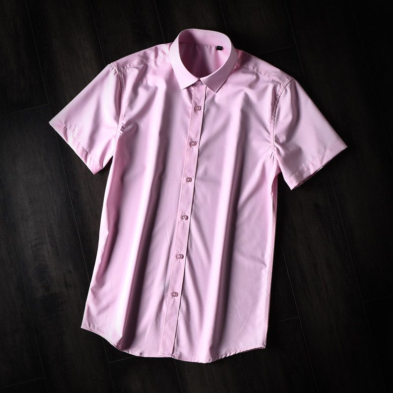 Export Factory Balance Cargo with Logo Cut off Summer Men Business Leisure Iron-Free Silm Solid Color Short Sleeve Shirt Shirt Plus Size