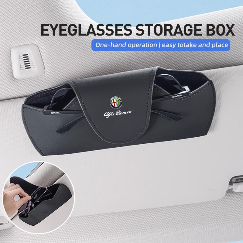 ZOPJT1 Leather Car Sunglass Storage Box Visor Eyeglasses Ticket Holder For Alfa Romeo Giulietta 159 147 156 166 Mito Giulia GT Stelvio