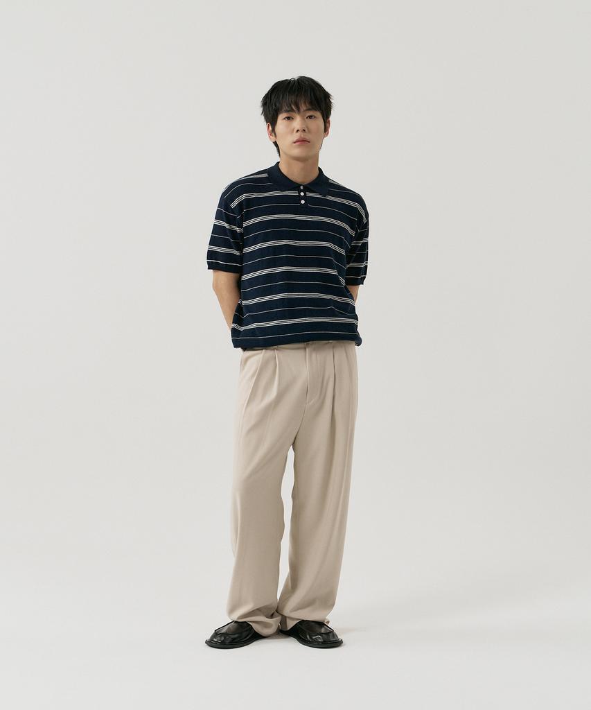 GNOK Striped Henley Neck Short Sleeve Knit [4 Colors]