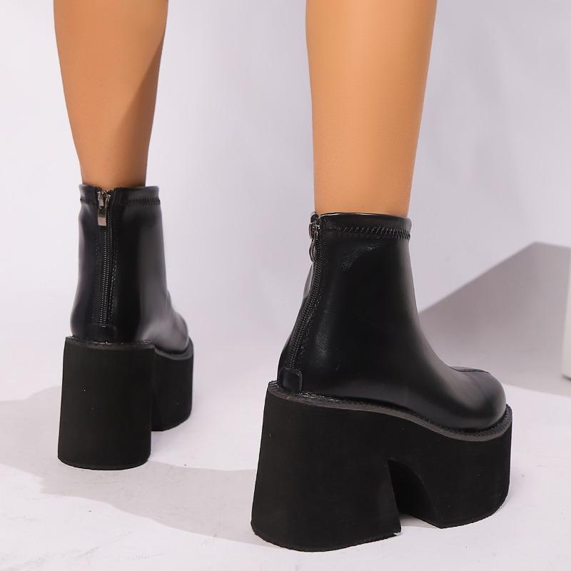 2024 Большие размеры Женская обувь Ботильоны женские Ботильоны на платформе Современные ботинки Женские туфли с круглым носком на очень высоком массивном каблуке Женская обувь на молнии