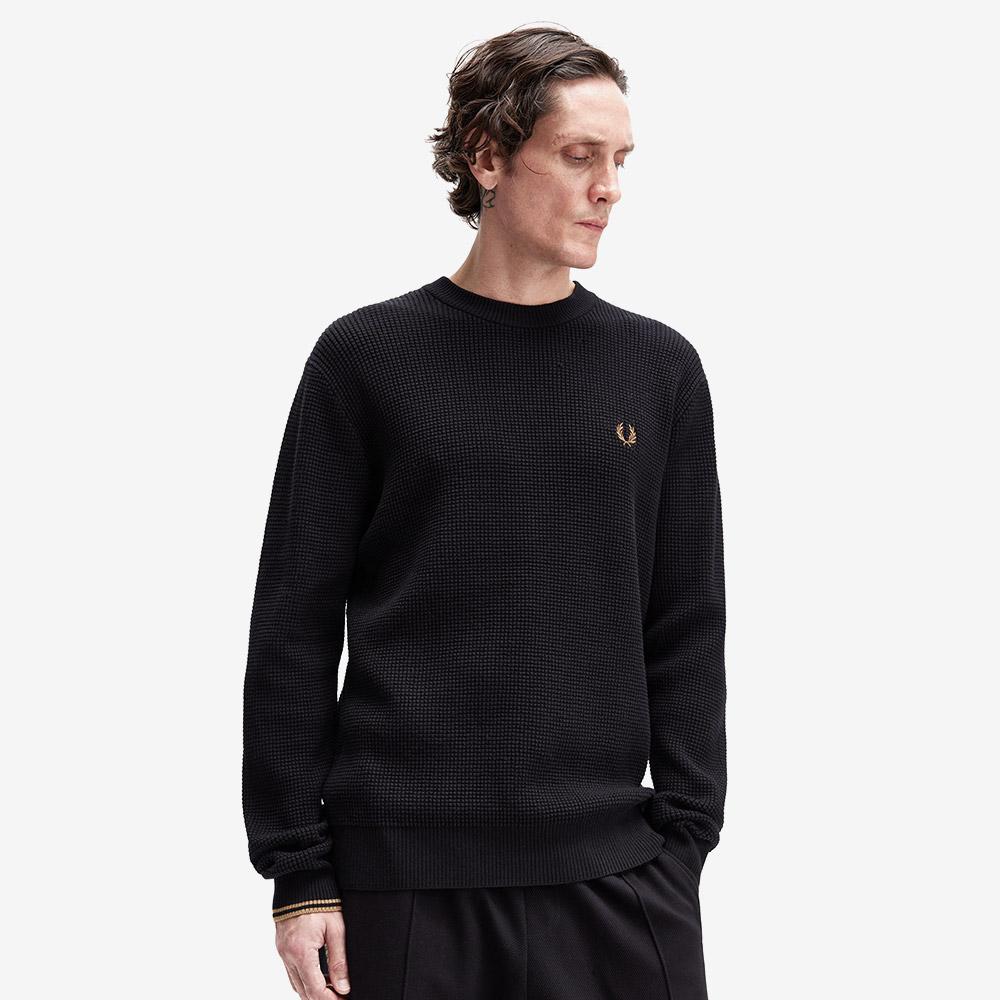Fred Perry [Острый] Вафельный Вязаный Свитер - Черный Afpm2536507-102
