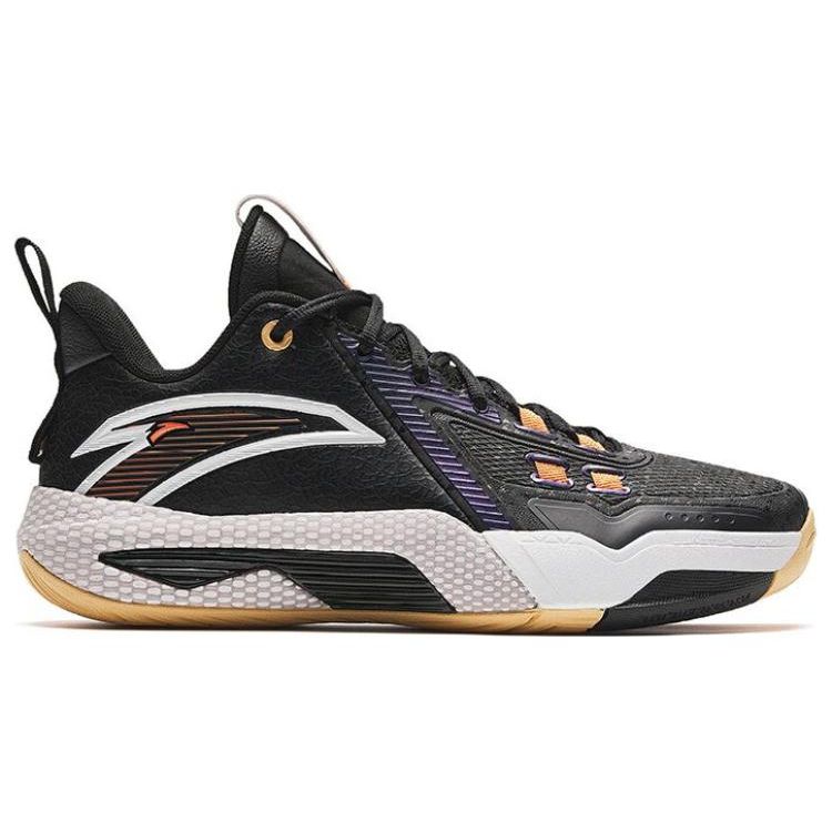 Anta Speed Battle 5 Round Toe Lace-Up Fabric Shock Absorbing Durable Mid-Top Basketball Shoes Men Sneakers Black 112341113-9