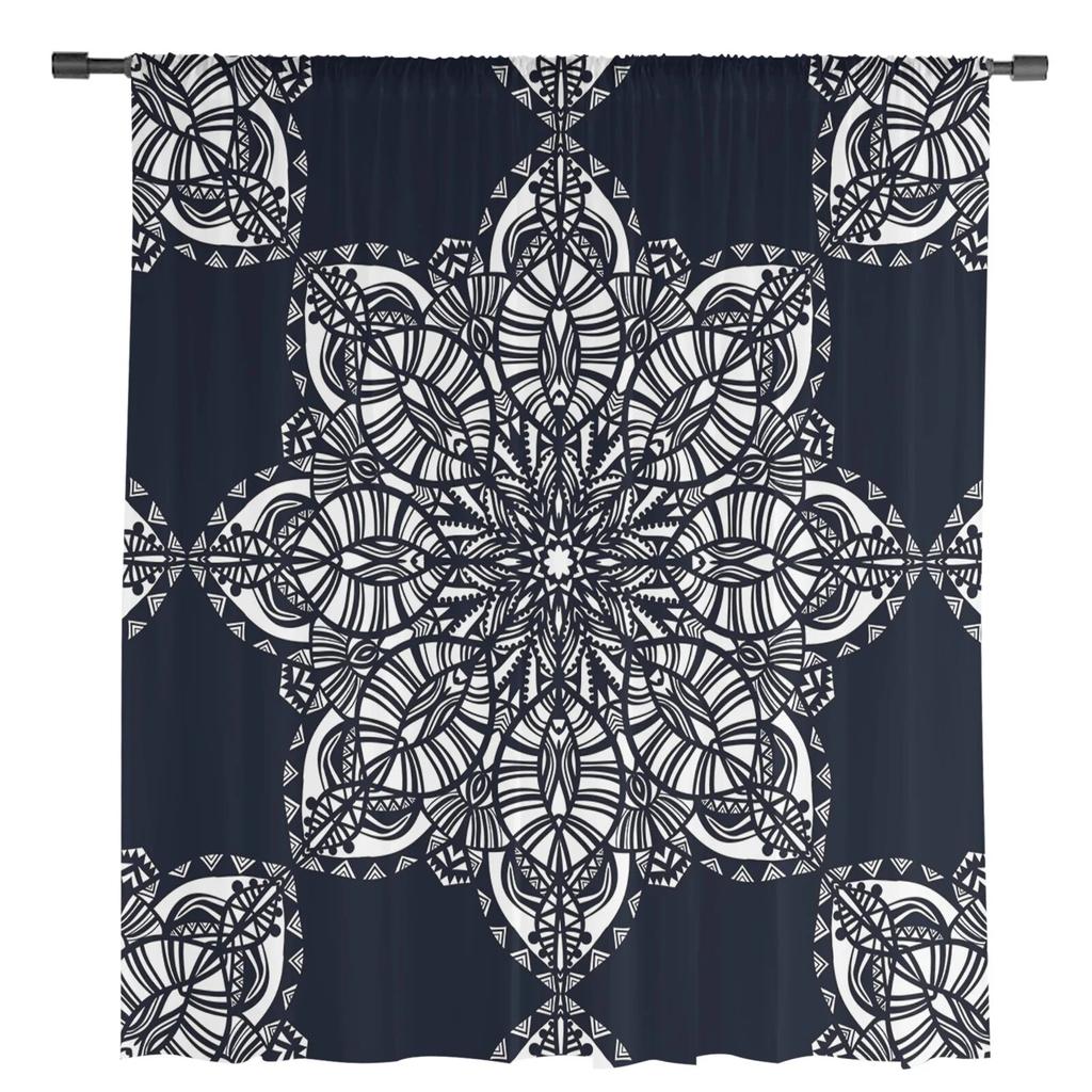 Тюлевые шторы с абстрактным цветком и мандалой для гостиной, прозрачные занавески для спальни, оконные жалюзи, вуаль, шторы