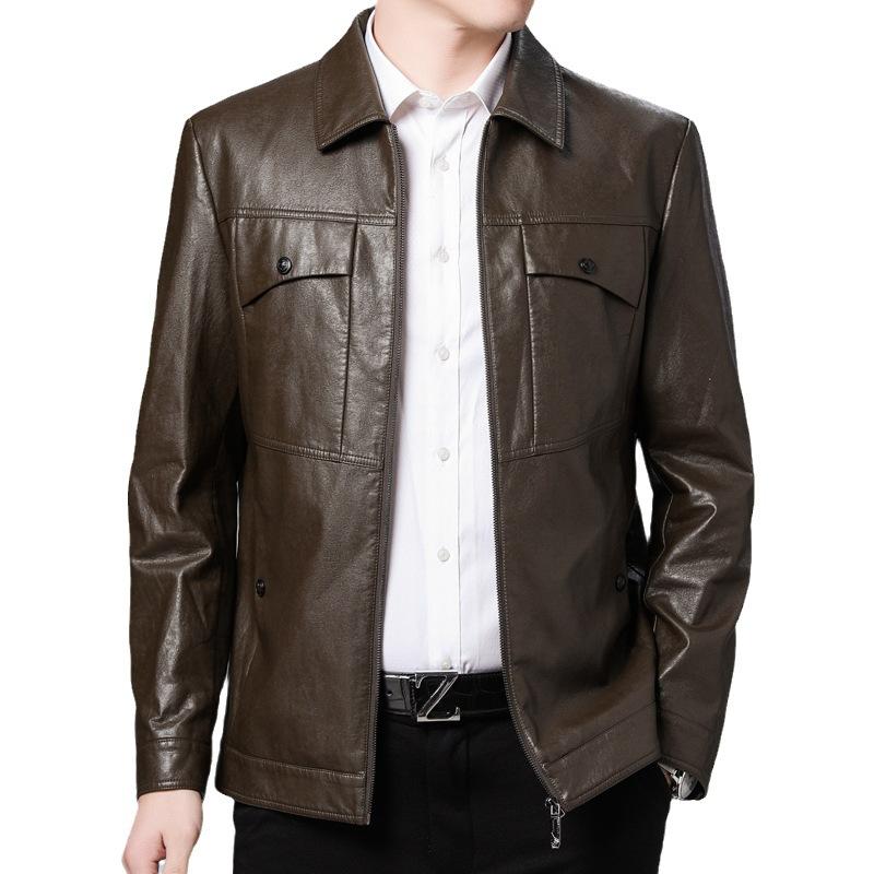 Мужская куртка из искусственной кожи весна-осень, новая многоцветная куртка с лацканами для людей среднего возраста, мужская повседневная тонкая куртка из кожи для мотоциклистов