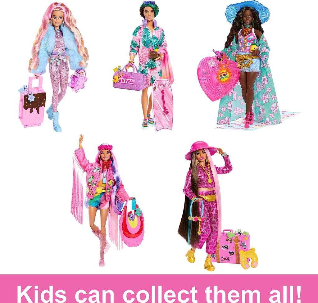 Barbie Extra Fly Doll with Travel Clothes Tropical Coverup with Oversized Hat Bag Beach-Themed & Accessories, &