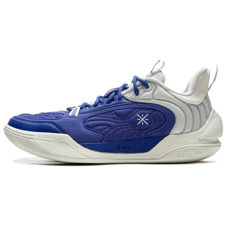 Li Ning Амортизирующие, износостойкие низкие мужские баскетбольные кроссовки Сине-белые ABPV001-5