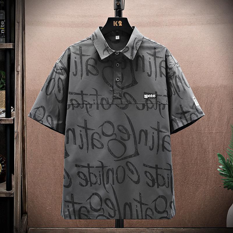Рубашка поло с коротким рукавом, мужская летняя рабочая одежда, свободная, большого размера, с коротким рукавом, тонкая рубашка с принтом