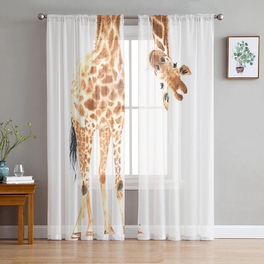 Animal Giraffe Probe Window Treatment Tulle Modern Sheer Curtains for Kitchen Living Room the Bedroom Curtains Decoration