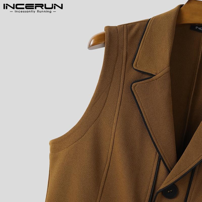 INCERUN Men Lapel Neck Sleeveless Stitching Casual Thin Slim Vest Waistcoat