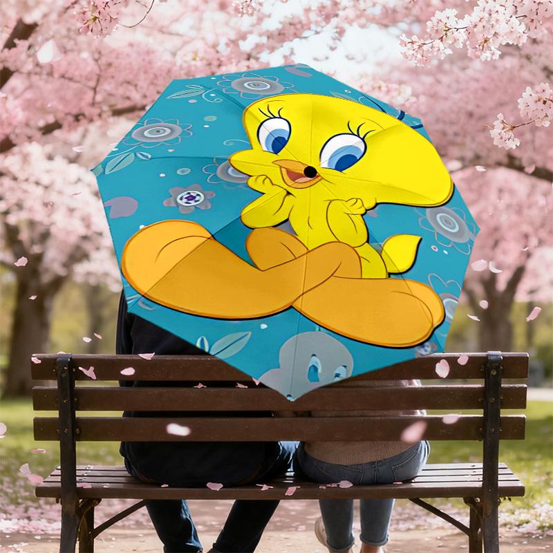 1PC Warner Tweety Bird, Flowers Automatic Open/Close Umbrella with Windproof, 32-Rib Sturdy Canopy, Durable Ribs1249A