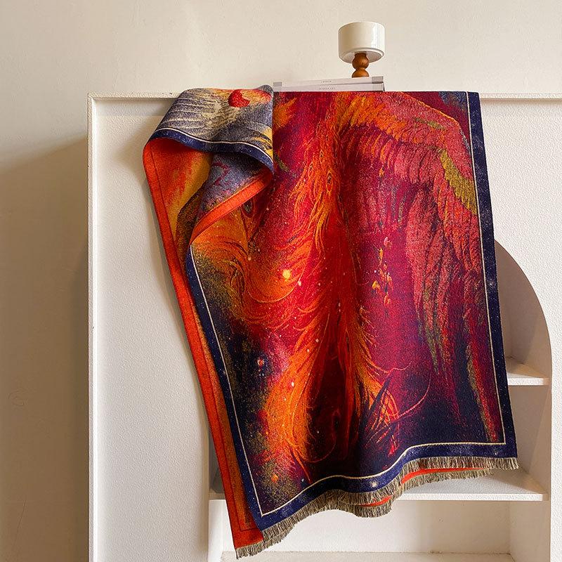 Французский зимний замок, картина маслом, серия, женский длинный шарф, подарочная шаль, литературное модное украшение, теплый шарф