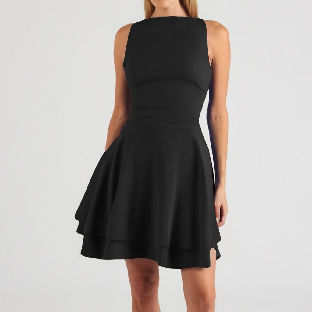 Женское повседневное и модное платье с плиссированным подолом, круглым вырезом, без рукавов, облегающее, корсетное, короткое платье