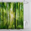 Современная 3D-печать Лесной освежающий пейзаж Душевая занавеска Водонепроницаемый пейзаж Зеленое растение Гора с крючками Декор для ванной комнаты