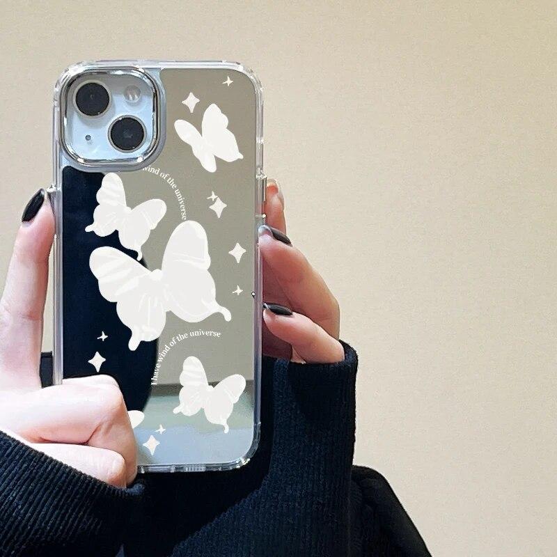 Чехол для телефона с зеркалом для макияжа и бабочкой для iPhone 11, чехол для iPhone 13 Pro 14 12 11 Pro Max X XR XS Max, модная мягкая задняя крышка Fundas