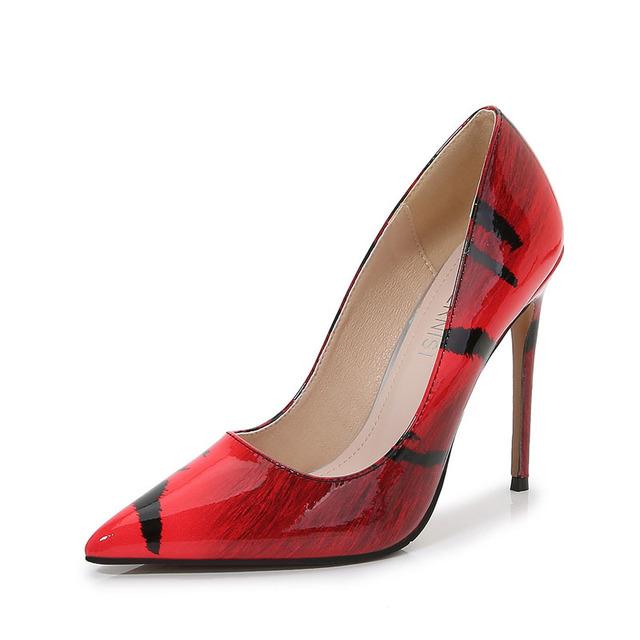 Nightclub High Heels Shoes Women Stiletto Pumps Pointed Toe Printed Patent Leather Shoes Designer Dress Banquet Party Shoes