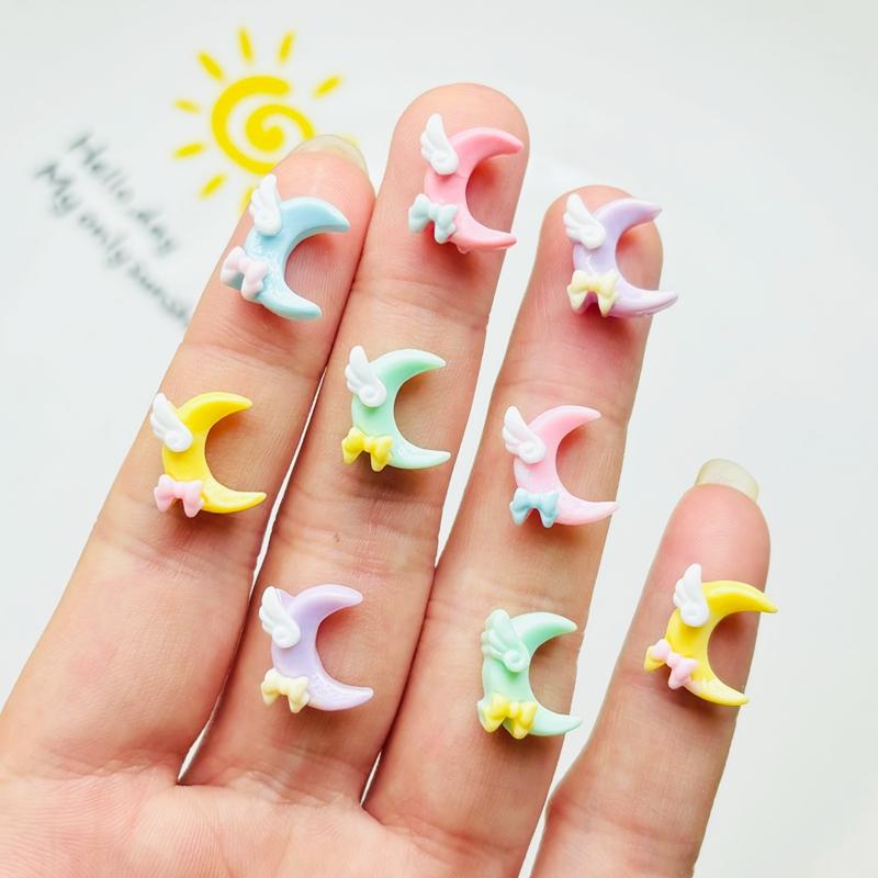 30 Pcs New Cute Mini Resin Cartoon Bow Knot, Moon Series Flatback Ornament Jewelry Making Manicure Hairwear Accessories A96