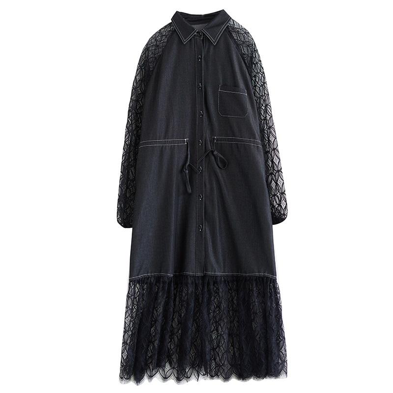 Длинный рукав Плюс размер винтажное кружево пэчворк новые платья для женщин повседневный свободный весна лето осень платье-рубашка
