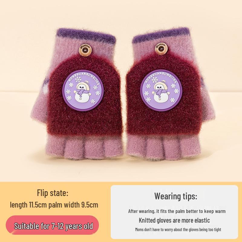 Cozy Cartoon Crocodile Flip-Top Kids' Gloves