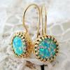 Vintage Women Multicolor Round Faux Opal Carved Dangle Hook Earrings Jewelry