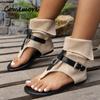 24 Summer New Bag Heel Back Zipper Fashion Design Metal Belt Buckle Decoration Flat Women's Sandals Spot Supply