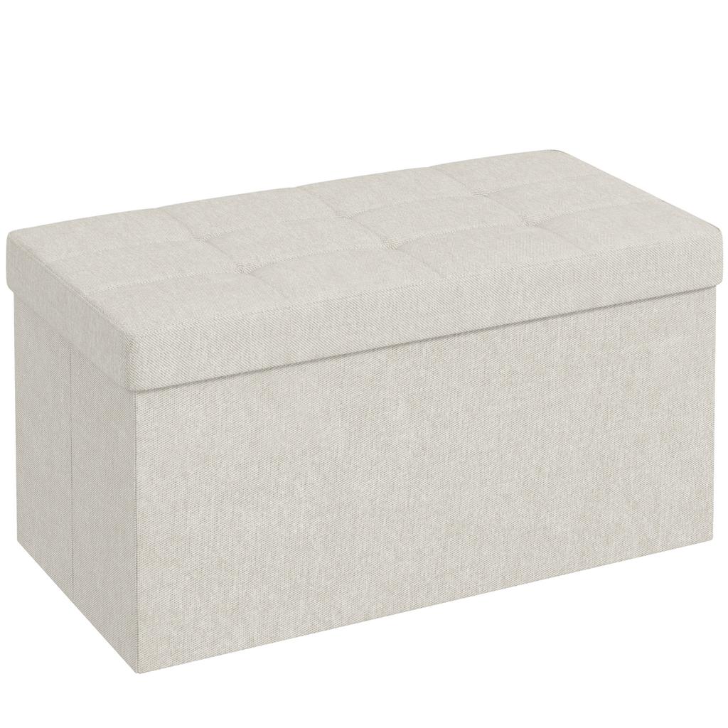 Storage Bench Foldable Storage Ottoman End-of-Bed Footrest with Tufted Lid 76L x 38W x 38H cm Cream