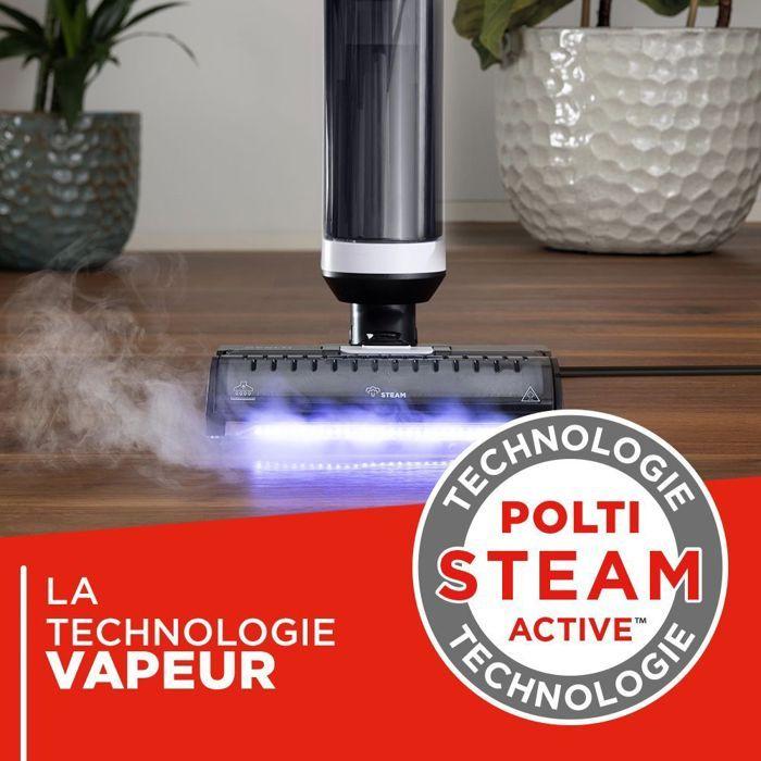 POLTI RollySteam WD10 - Aspirateur Balai Laveur avec Fonction Vapeur - Autonomie illimitée (filaire) - Rayon d'action jusqu'à 6 m