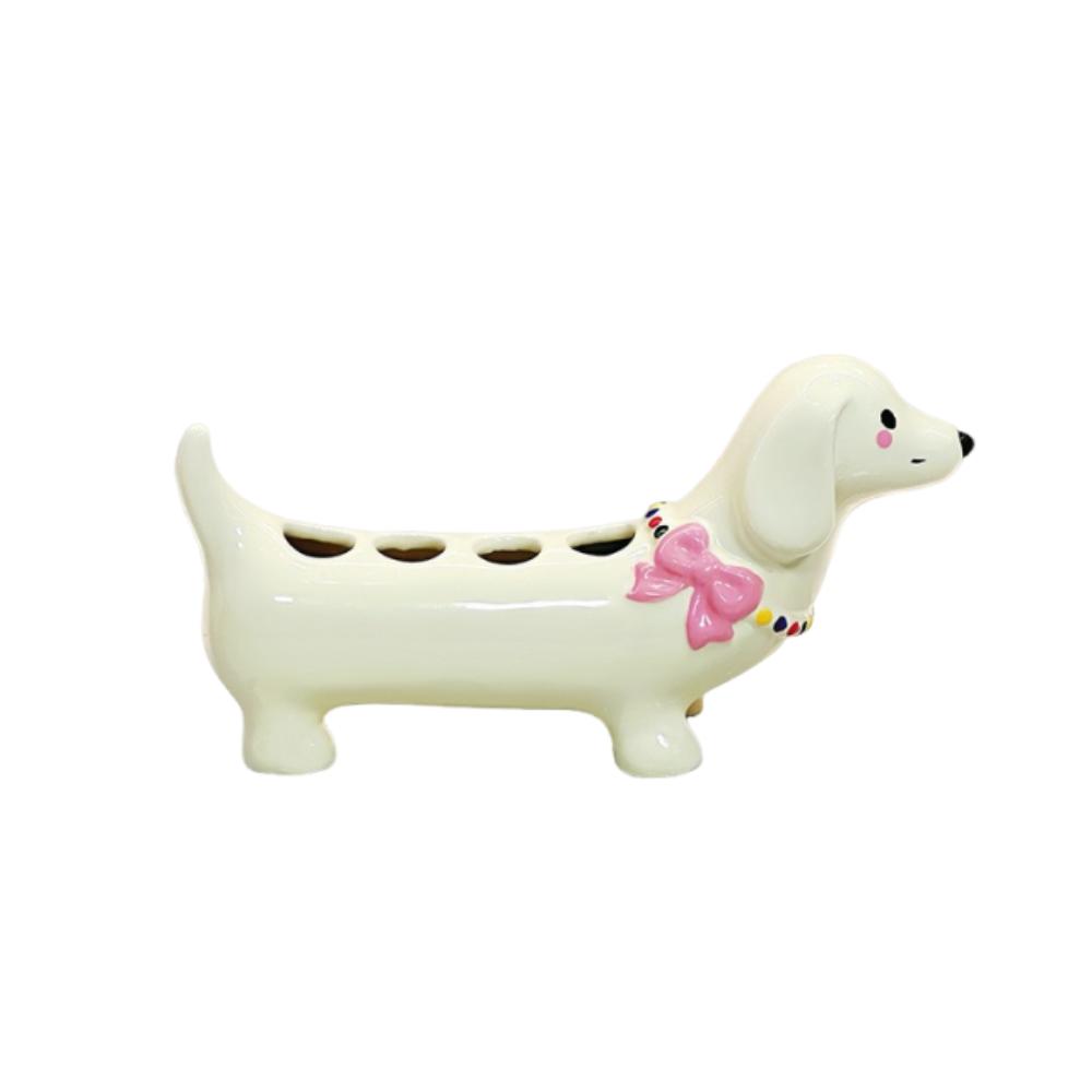 4 Slot Dachshund Toothbrush Holder Ceramic Toothpaste Toothbrush Base Bathroom Accessories