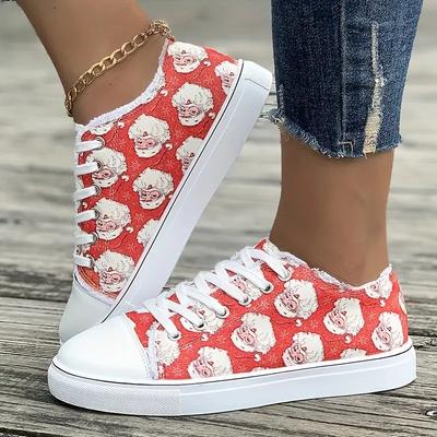 Холщовые туфли с принтом Санта-Клауса, женские повседневные кеды, большой размер, спортивные туфли на плоской подошве 43